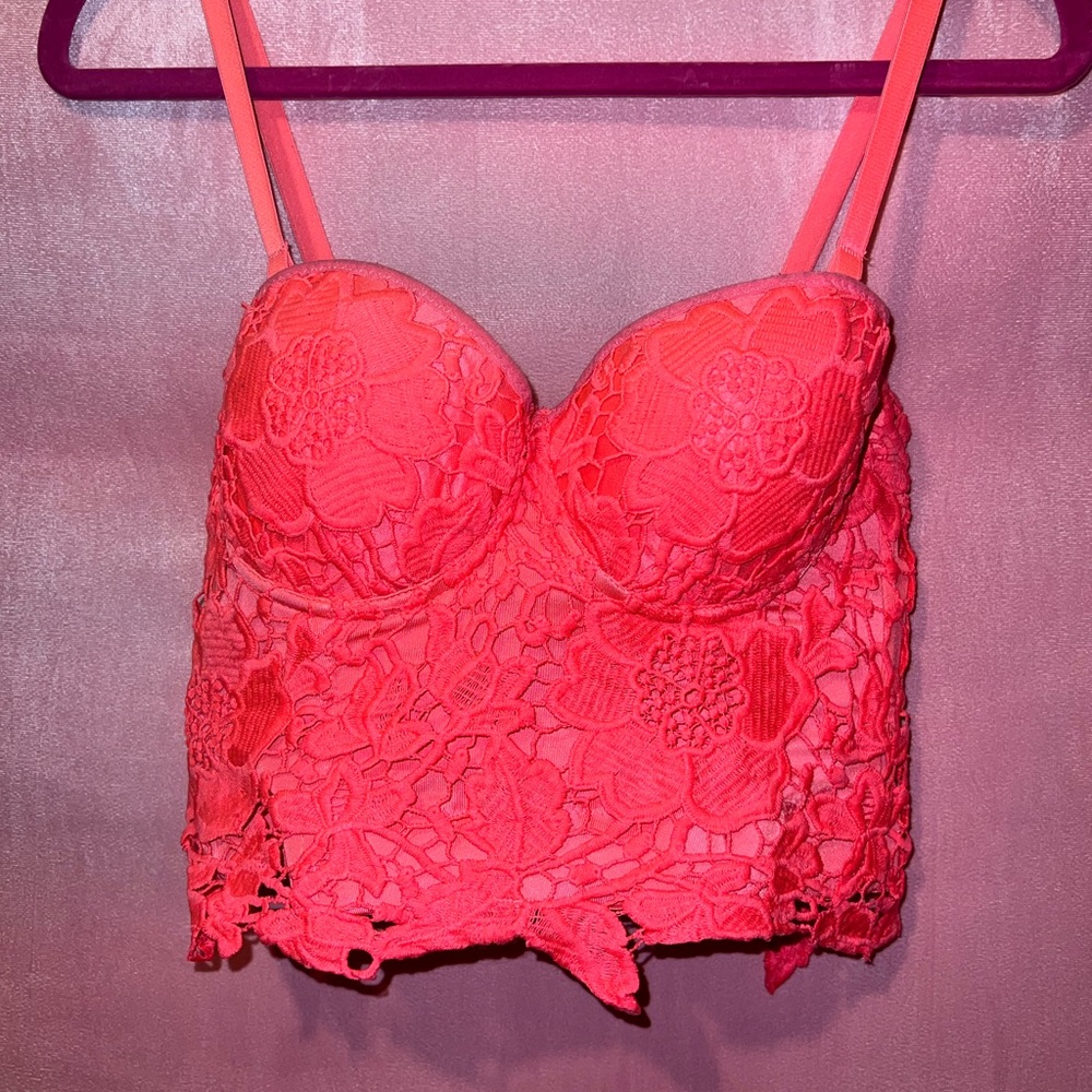 Love J Neon Pink Lace Corset Top Size Small- Worn Twice